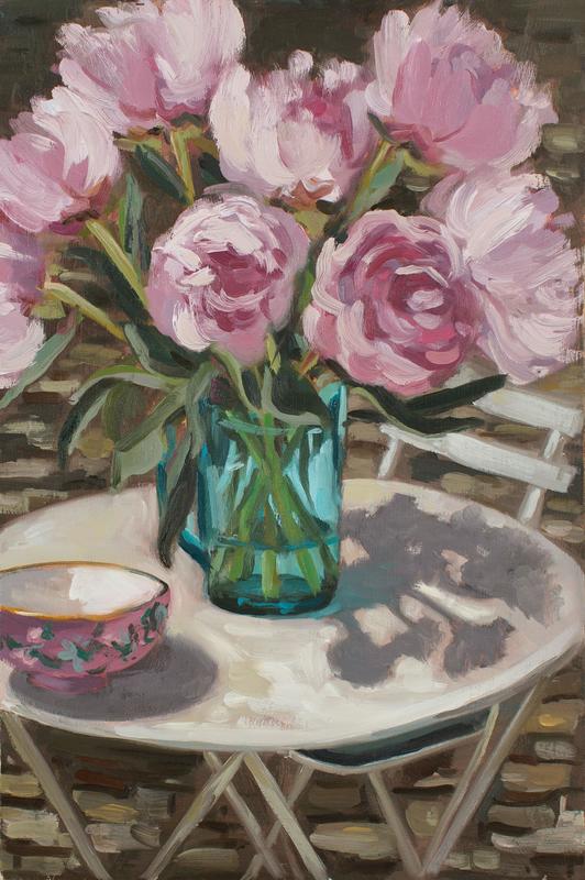 Sarah Darby: Pink peonies and bistro table