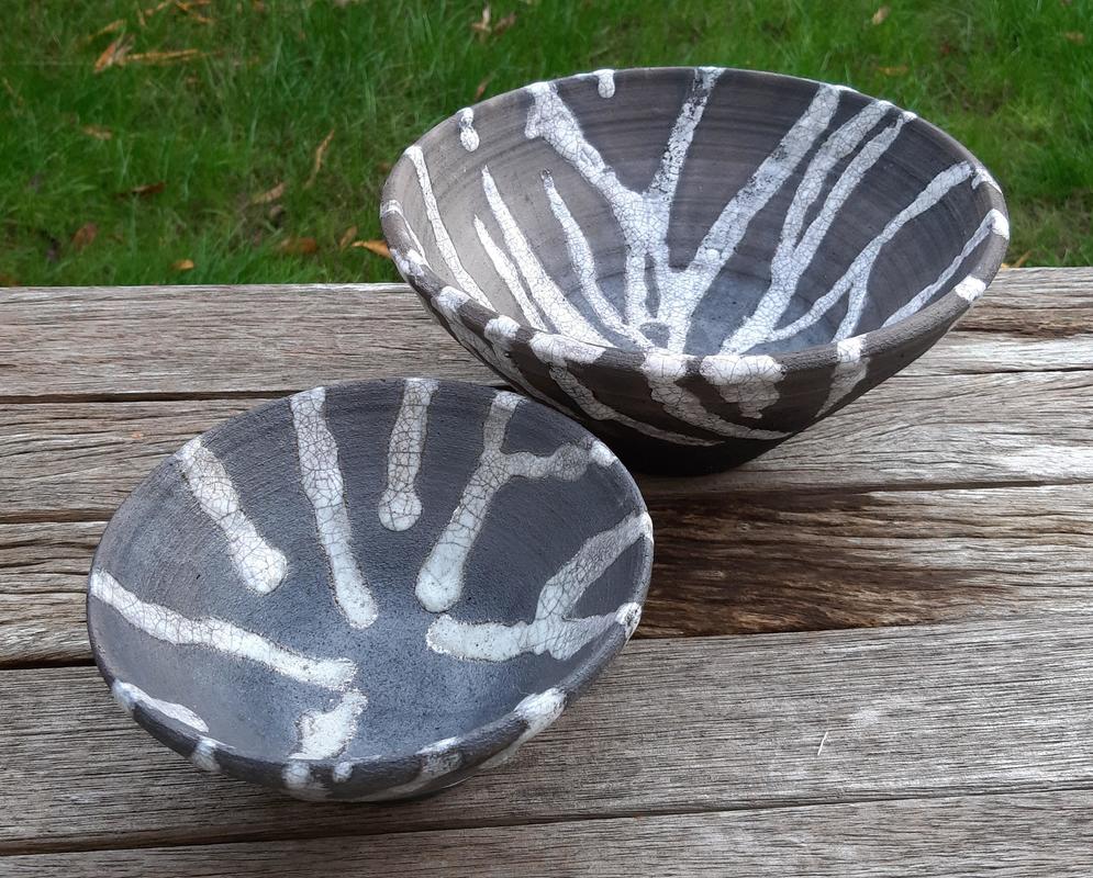 zebra Raku bowls made with local Roman clay 