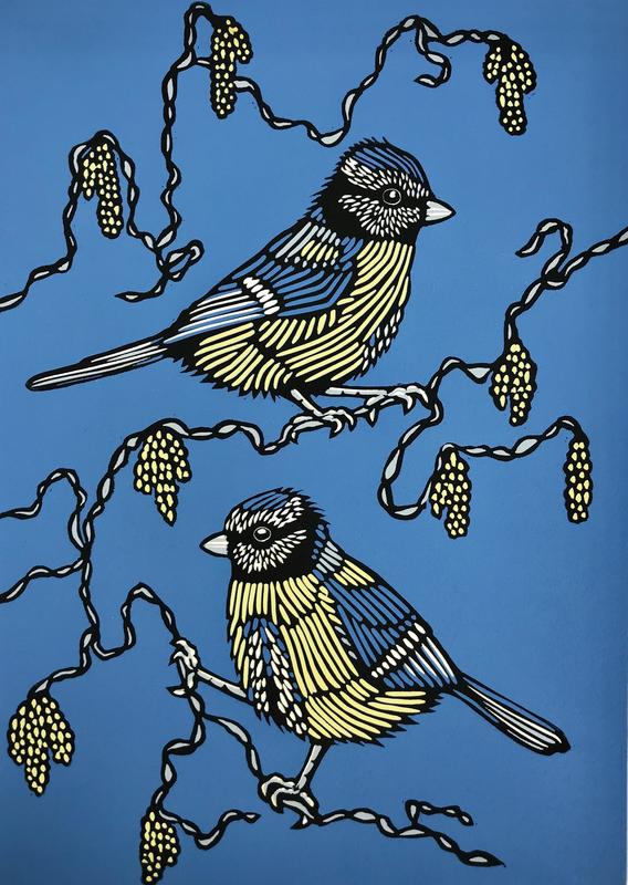 Out of the blue - Linocut by Gerry Coles £55 unframed