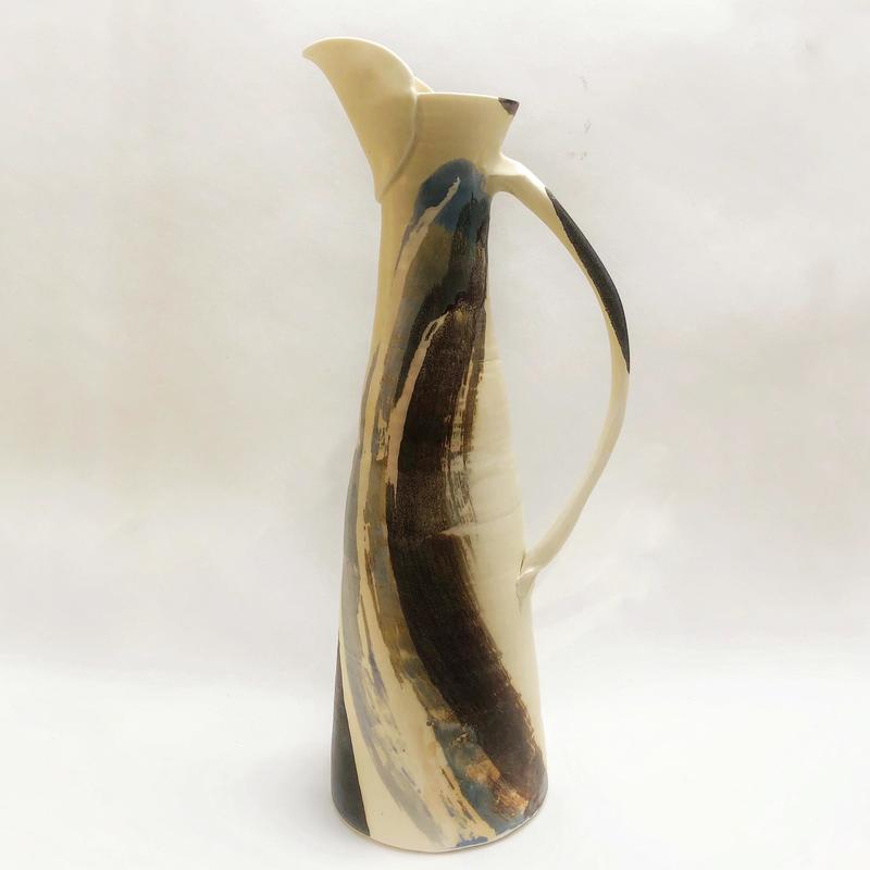 tall porcelain jug with abstract painted glazes