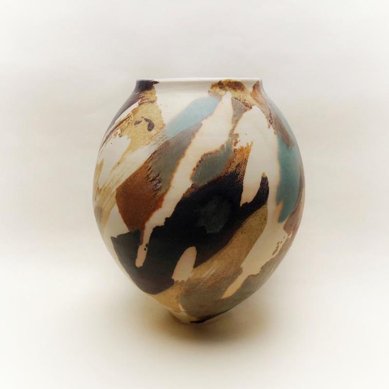 vase with richly coloured layered glazes
