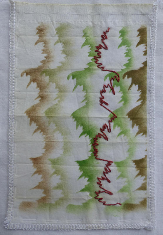 Hand-stitch on stencilled fabric