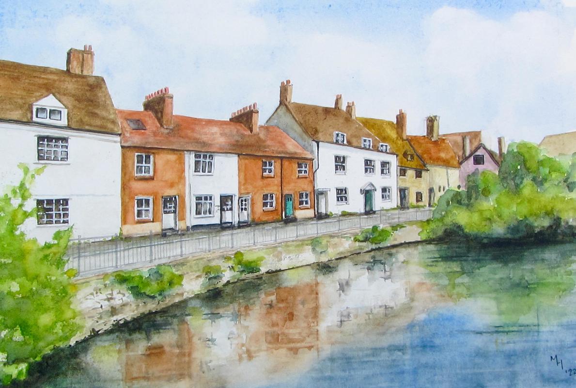 "Thames St Abingdon", watercolour, framed 16" by 12", £70