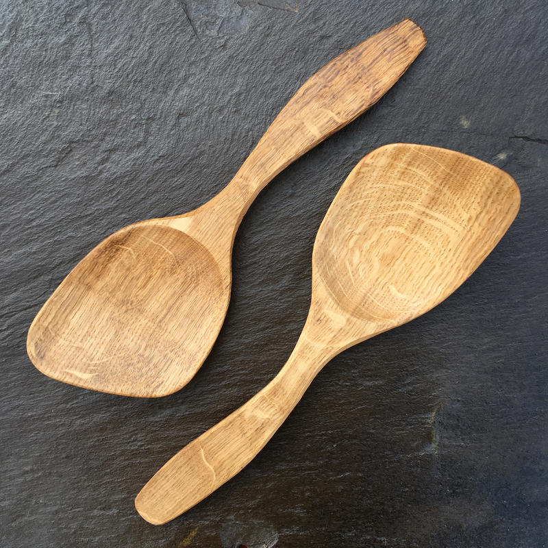 Pair of large oak spoons.