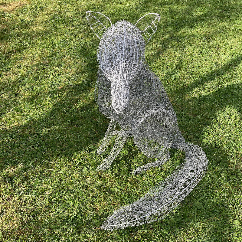 Silver Fox, watching. Life-size, mixed wires garden sculpture. £400