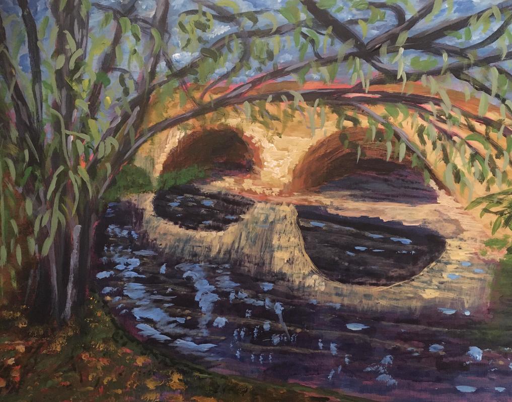 Bridge at Port Meadow, Oxford, in acrylics