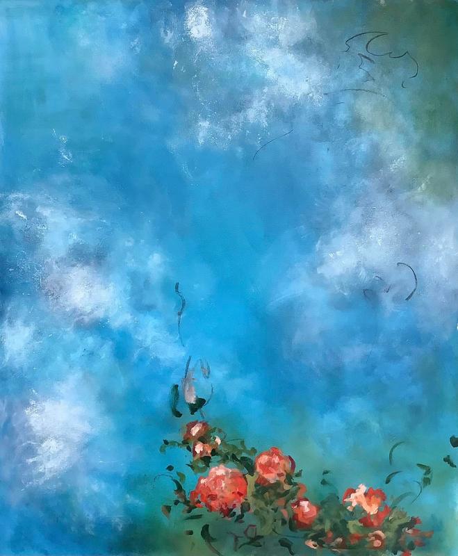 a floral garland curls into a beautiful blue sky  SOLD