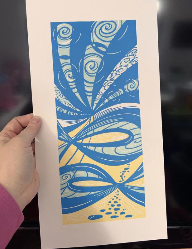 Cornish Waters I - Reduction Lino Print - Limited Edition- Mounted & Unframed £50