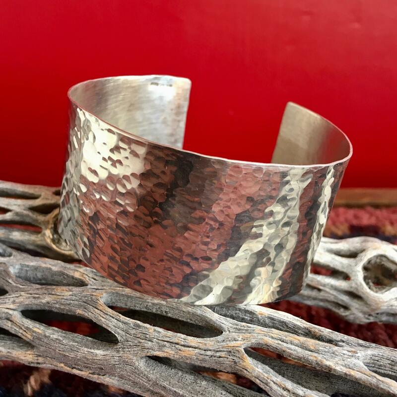 Hammered silver cuff bracelet, 1.25 inches wide, size medium £85