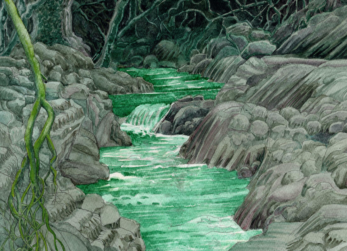 Green Stream, watercolours