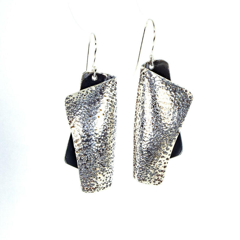 Bauhaus style drop earrings in oxidised sterling silver