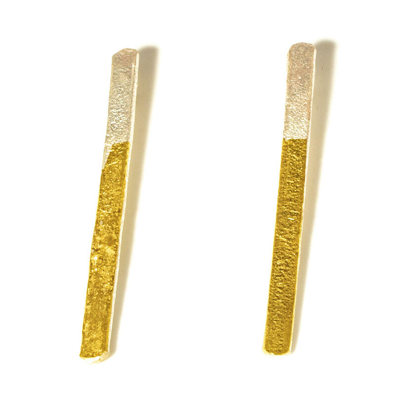 Sterling silver reticulated stick earrings with Keum Boo overlay
