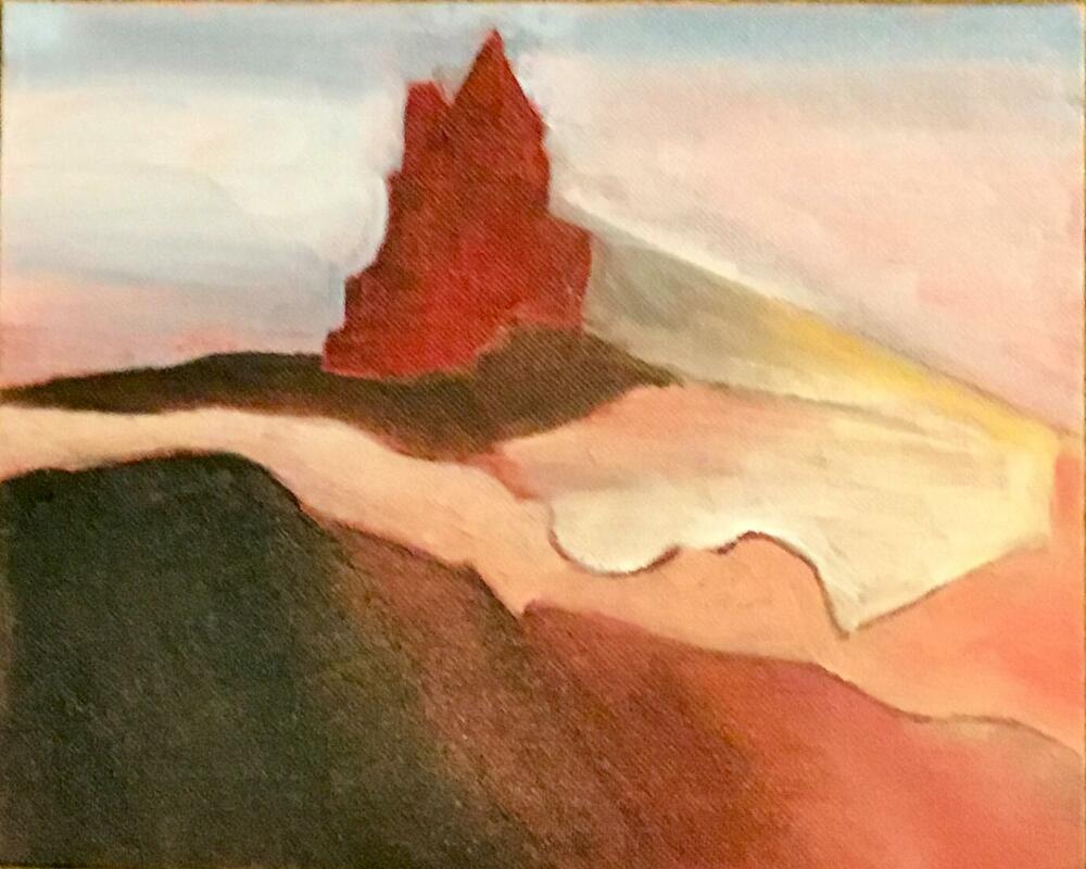 the red Tower  - oil painting