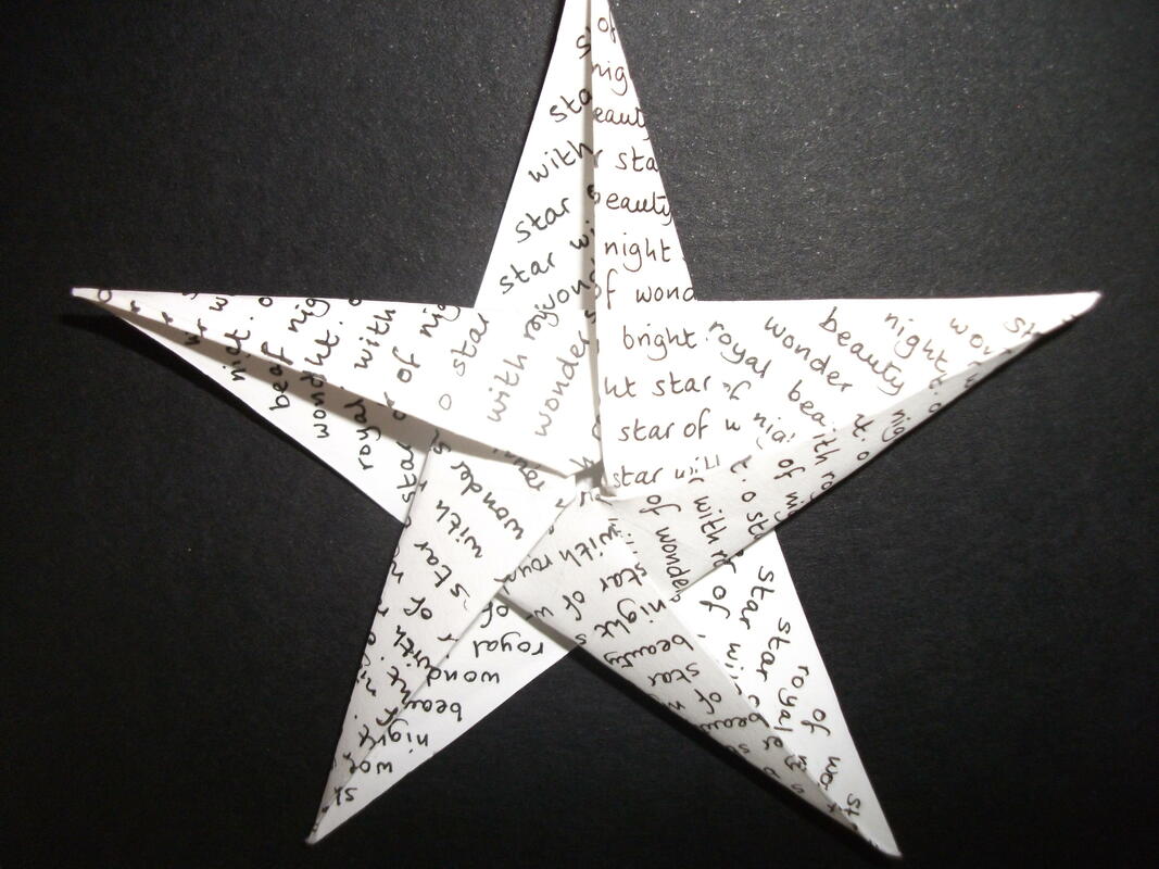 Star of Wonder - handwritten paper folded into star