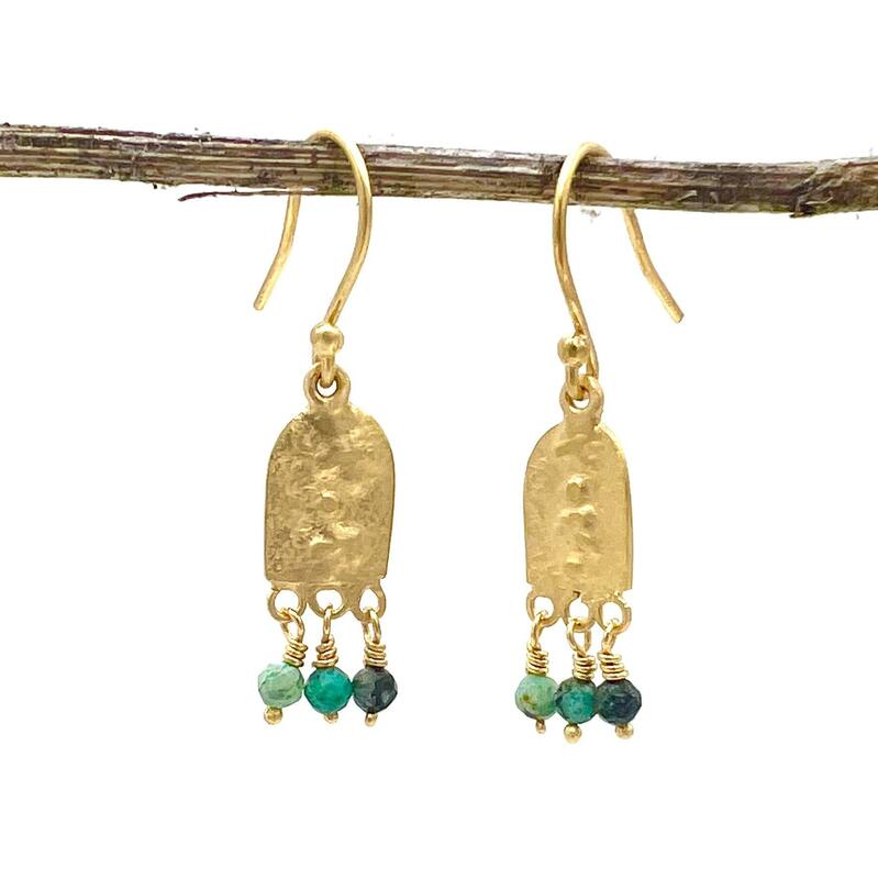 Hand Embossed Gold on Sterling Silver & Chryscolla Earrings