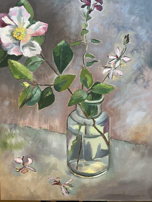 Camellia in a jar, water in container series.
