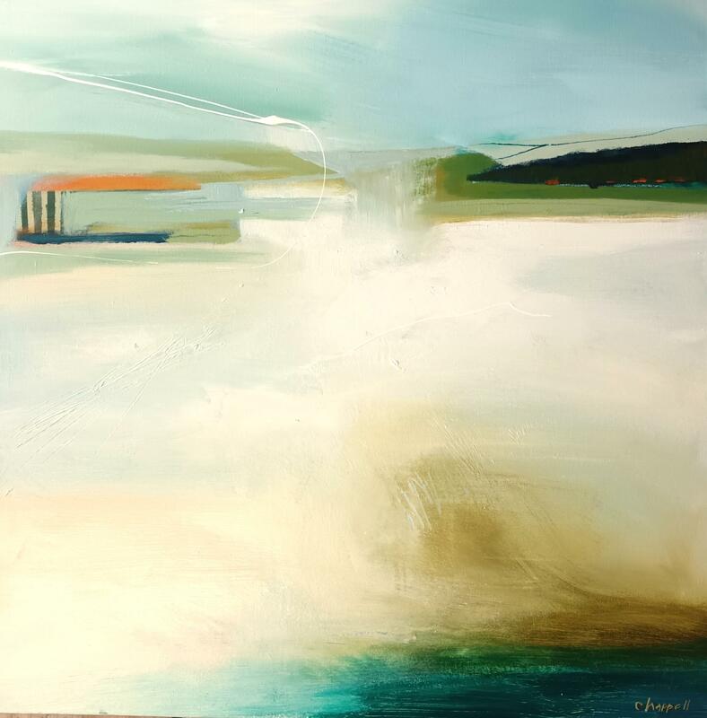 Mixed media semi-abstract landscape painting  on canvas 74x74cms 