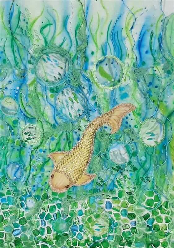  A Fish Called Chips - printed & dyed, collage and stitched 