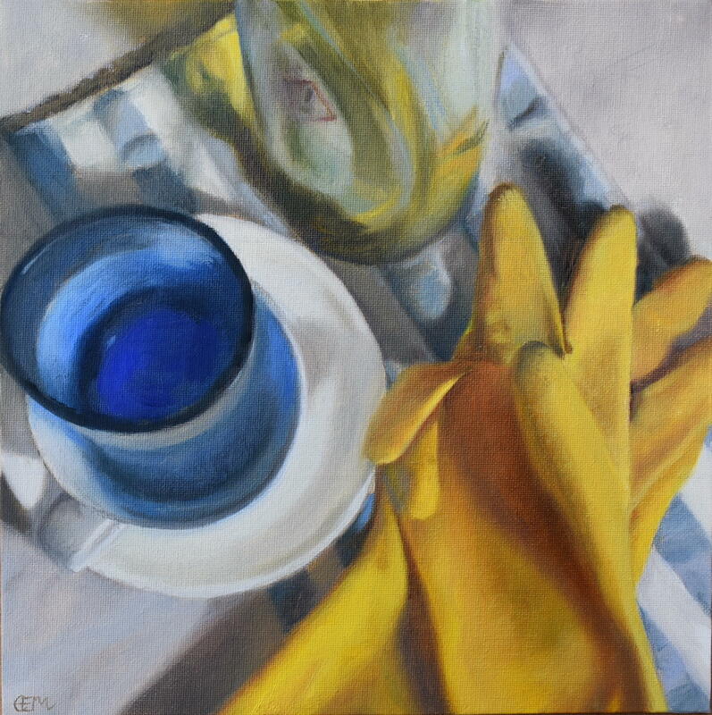 Washing Up. Oil on canvas board. Framed 35x35cms. £395