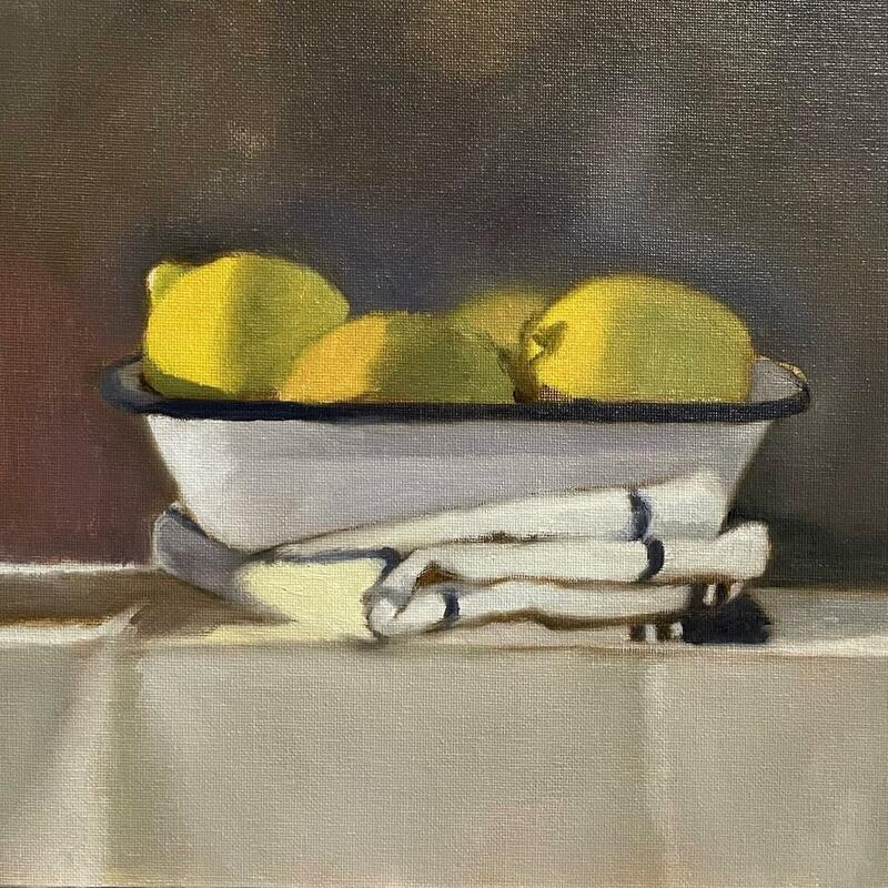  Lemons & Sunshine. Oil on canvas board. Framed 35x35cms. £395