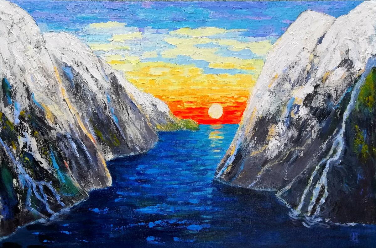 Fjord Sunset, Mixed media, 40cmx60cm