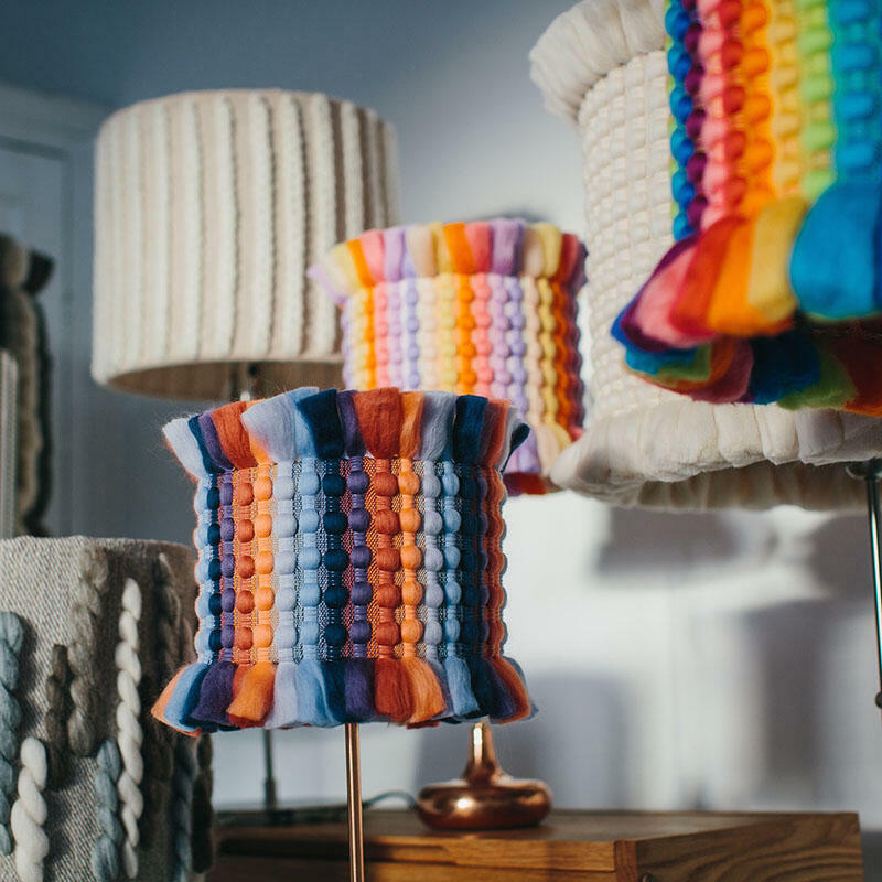 Handwoven lampshades in various sizes and colours
