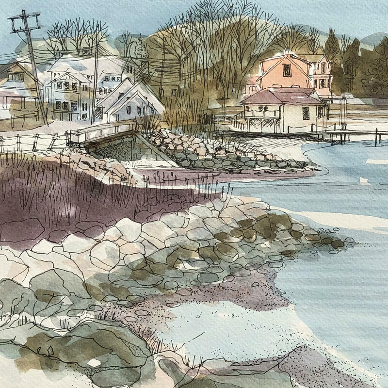 Noank, Connecticut – ink and wash, Hannah Farncombe 