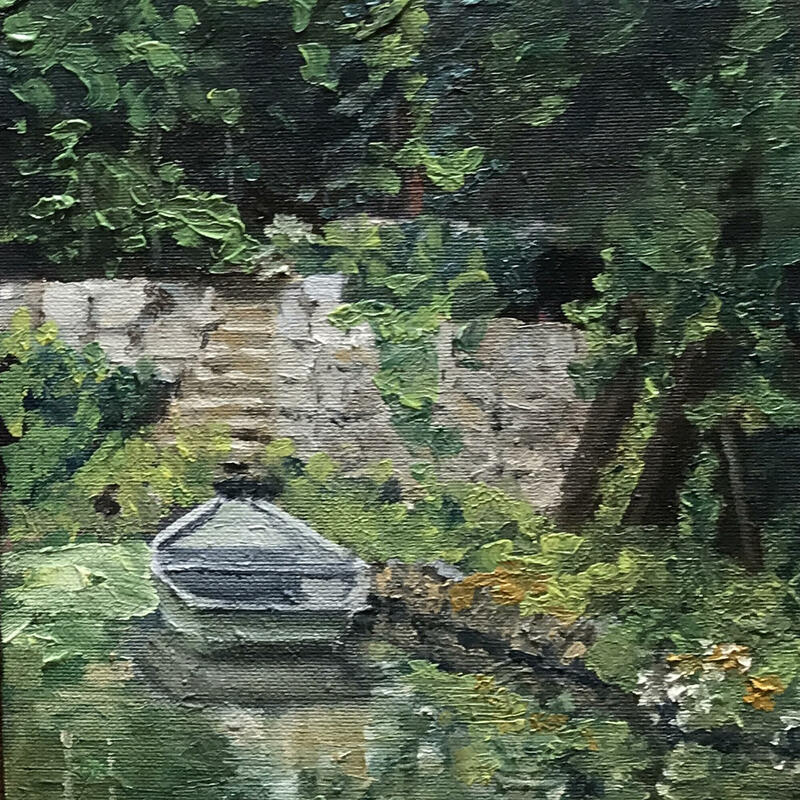 Rowing boat – oil on canvas board, Ruth Atherstone