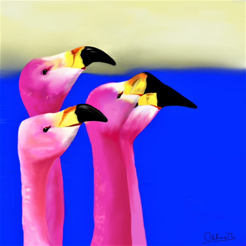Proud Flamingos, digital painting.