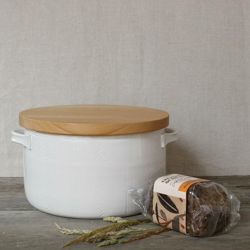 bread pot with beech lid which doubles up as bread board (made by A+B Furniture)