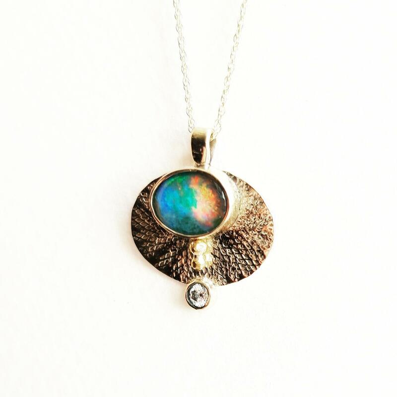 'Mycenae' Pendant, 9ct gold, opal, diamond, Chloe Romanos