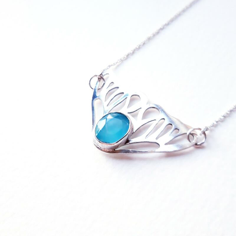 'Fly Away' Necklace, sterling silver with chalcedony, Chloe Romanos
