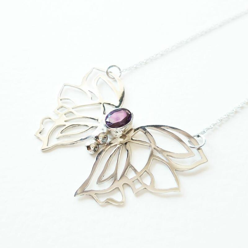 'Butterfly' Necklace, sterling silver, Amethyst, Chloe Romanos
