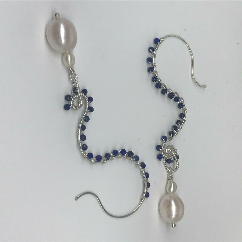 Lapis Lazuli and Pearl sterling silver earrings 