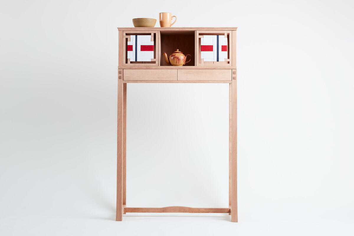 Tea Cabinet in American Cherry; with woven doors in geometrical patterns
