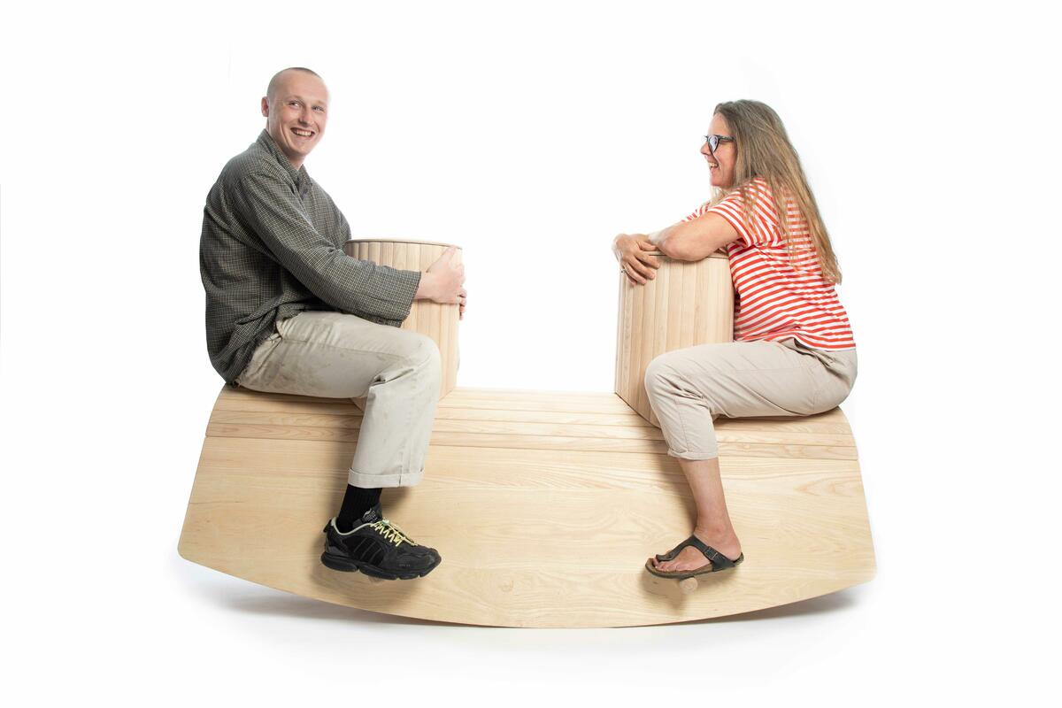 Rocking Bench in English Ash; playful seating designed for young and old