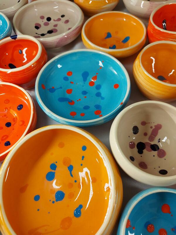 Stains and coloured slip on stoneware
