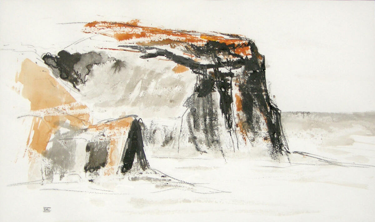 'Seatown cliffs' 55x42cm. Ink & wax on paper