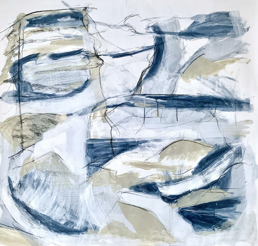'So moves the tide while sea birds fly'. 150x167cm. Mixed media on paper.