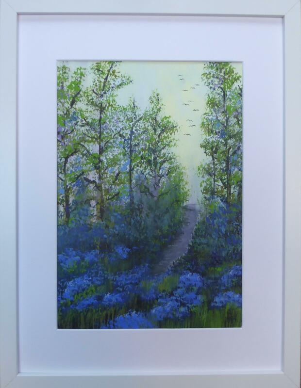 Bluebells at Shotover. Acrylic on canvas, framed,  30cm x 40cm