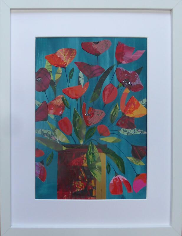 Poppy Collage. Mixed media, framed, 30cm x 40cm