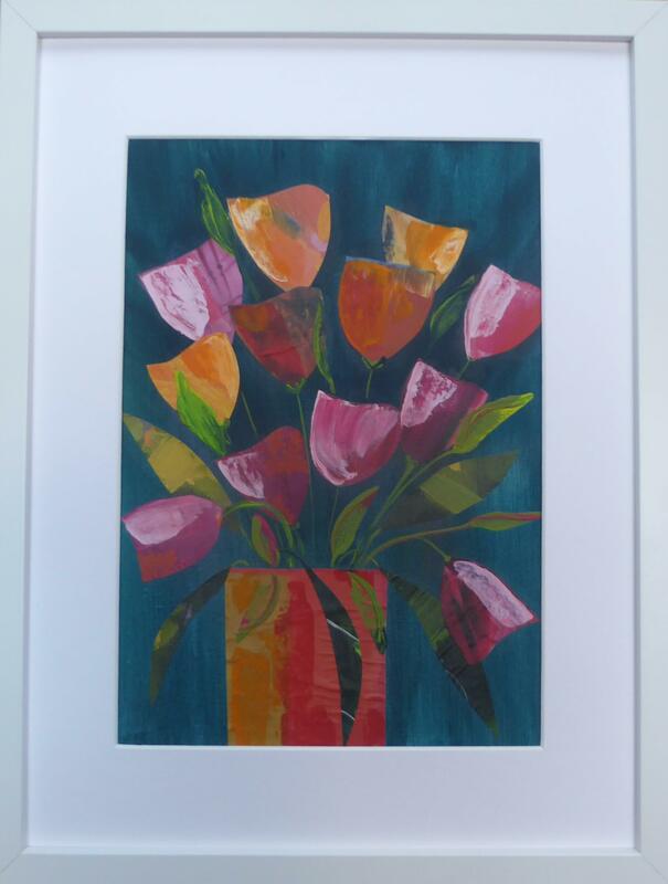 Tulip Collage. mixed media, framed 30cm x 40cm. 