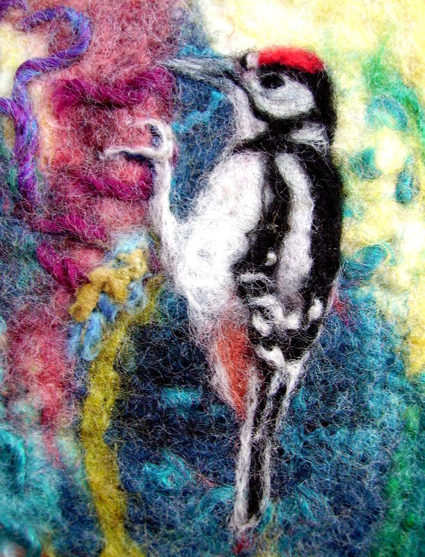 Bird Cards £2 - Wood Pecker Image Handmade Needle Felt by Elaine Newson
