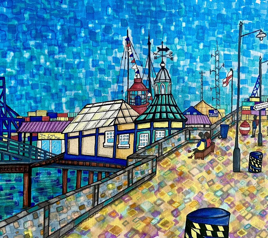 The Halfpenny Pier,Harwhich,Essex.Mixed media.
