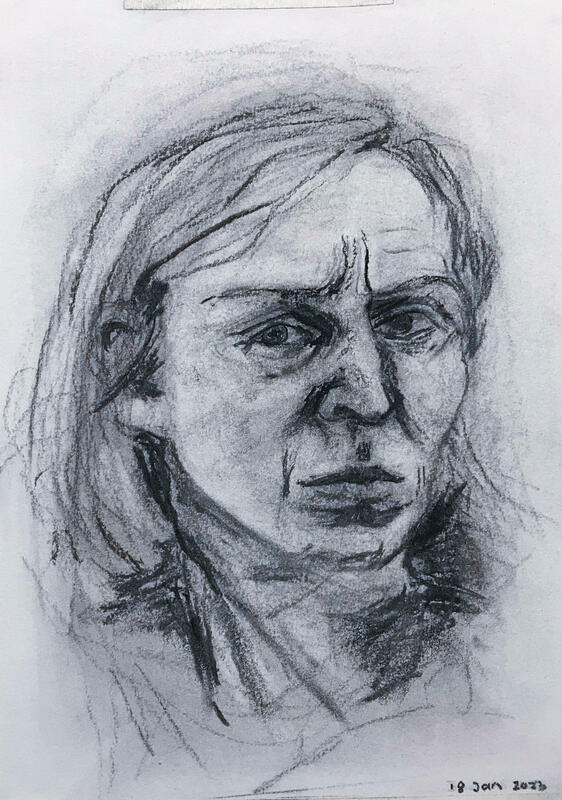 Self-portrait, 18 January 2023, charcoal on paper