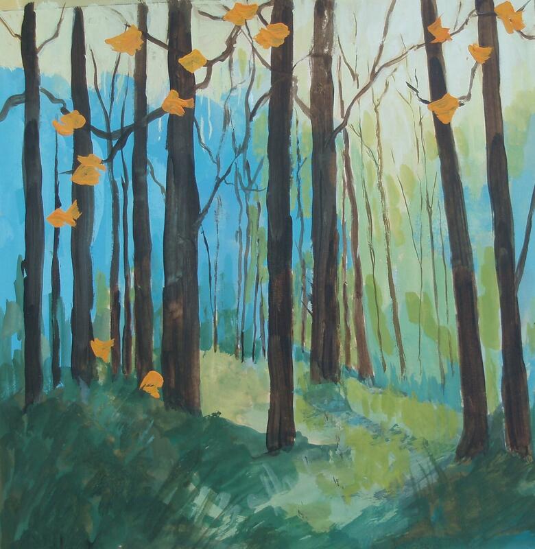 This one is "Blue-Green Forest", gouache, 10 x 10 inches,£280.
