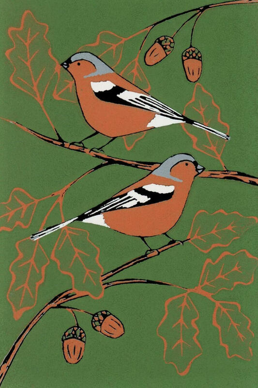 Original lino print of Chaffinches 