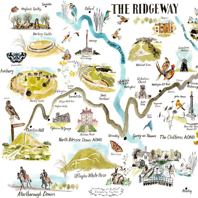 Section of The Ridgeway Illustrated Map Print 