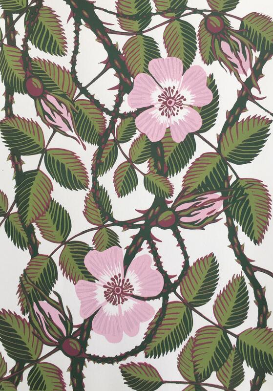 To a wild rose, linocut by Gerry Coles