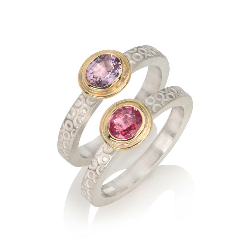 Silver, 18ct gold & spinel rings.